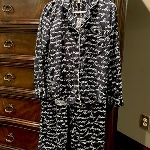 Navy/ White Dearfoams Flannel Pajama Set
